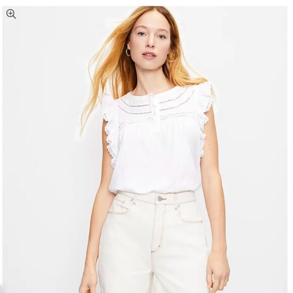 LOFT white Lace Trim Ruffle Henley Top sixe Xl - Picture 6 of 6